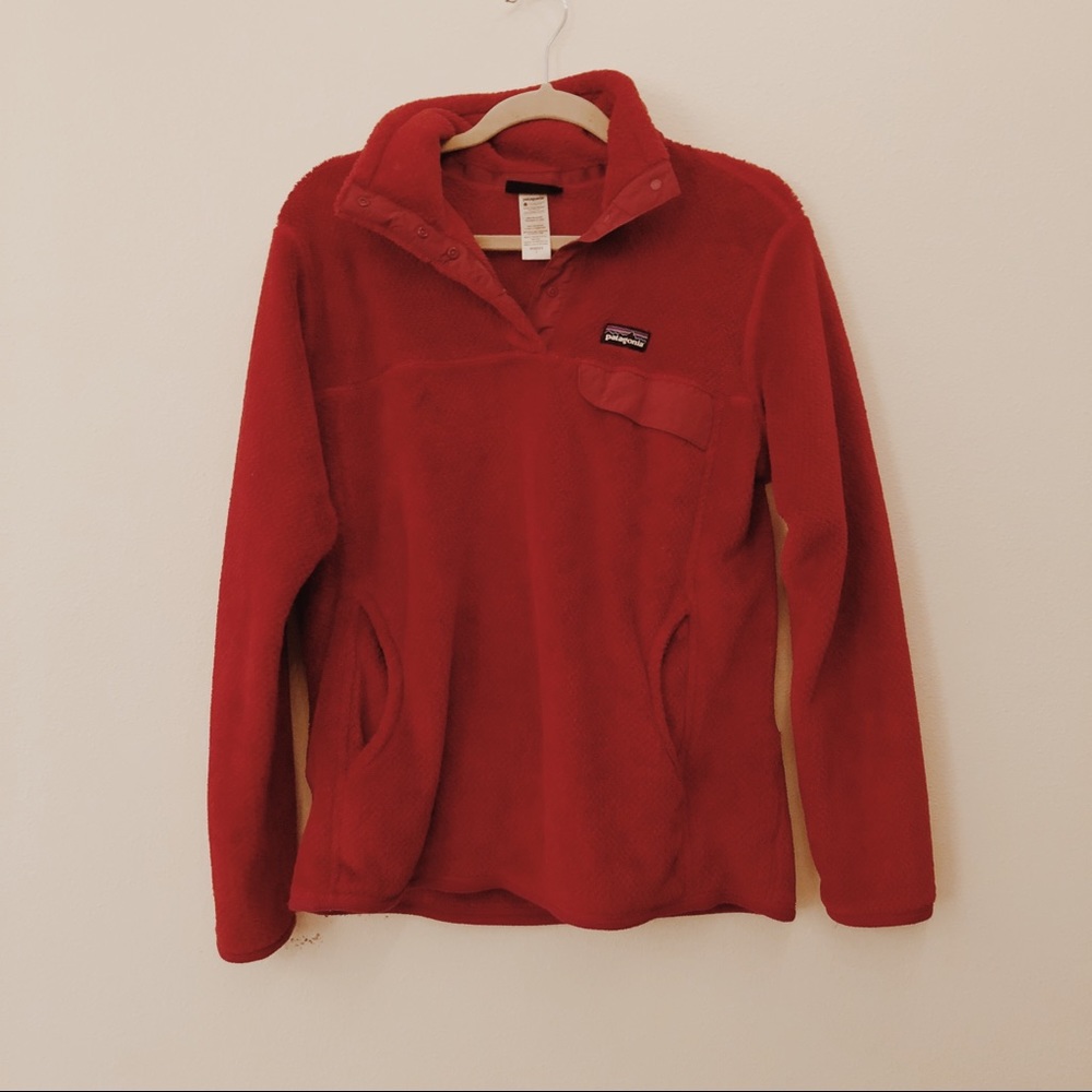 red Patagonia snap pullover
